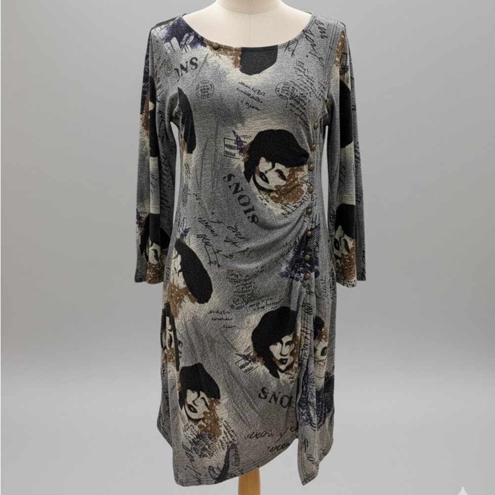 Bali Black and Gray Graphic Shirt Dress